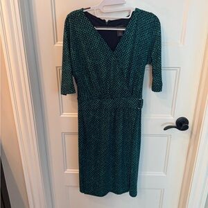Ann Taylor Teal Geometric Midi Dress